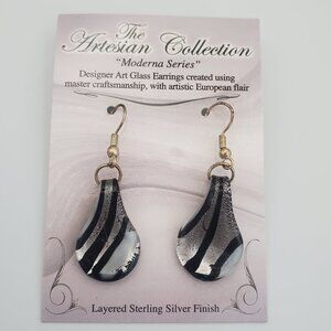 ARTESIAN COLLECTION Designer Art Glass Dangly Earrings w/ Sterling Silver Finish